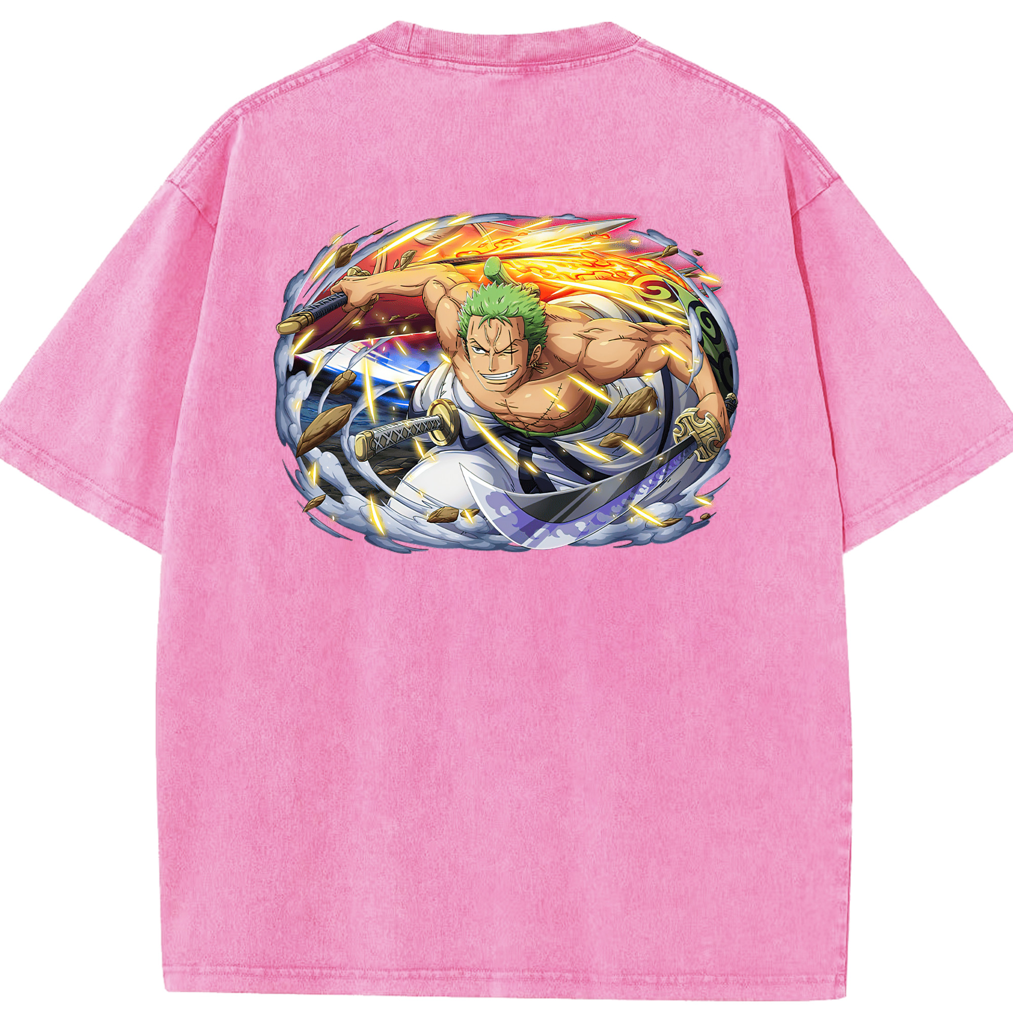 ワンピース ロロノア・ゾロ ONE PIECE Roronoa Zoro 綿100% ヴィンテージ風 半袖Tシャツ（背面プリント）